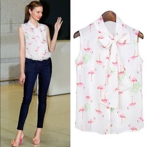 Goodnight Macaroon flamingo print sleeveless chiffon blouse XS